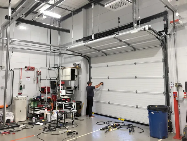 East Cleveland Garage Door Repair certified technician performing commercial door repair at a East Cleveland business facility