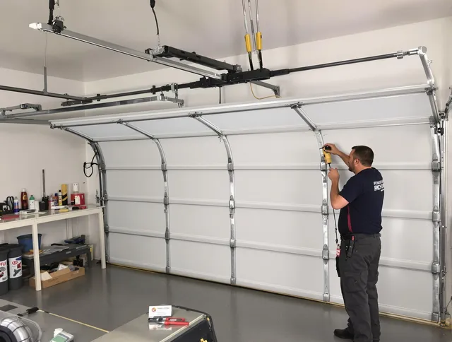 East Cleveland Garage Door Repair certified technician performing overhead door system repair in East Cleveland